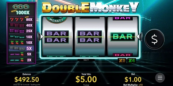 Double Monkey Video Slot มี 3 วงล้อและ 1 เพย์ไลน์ 